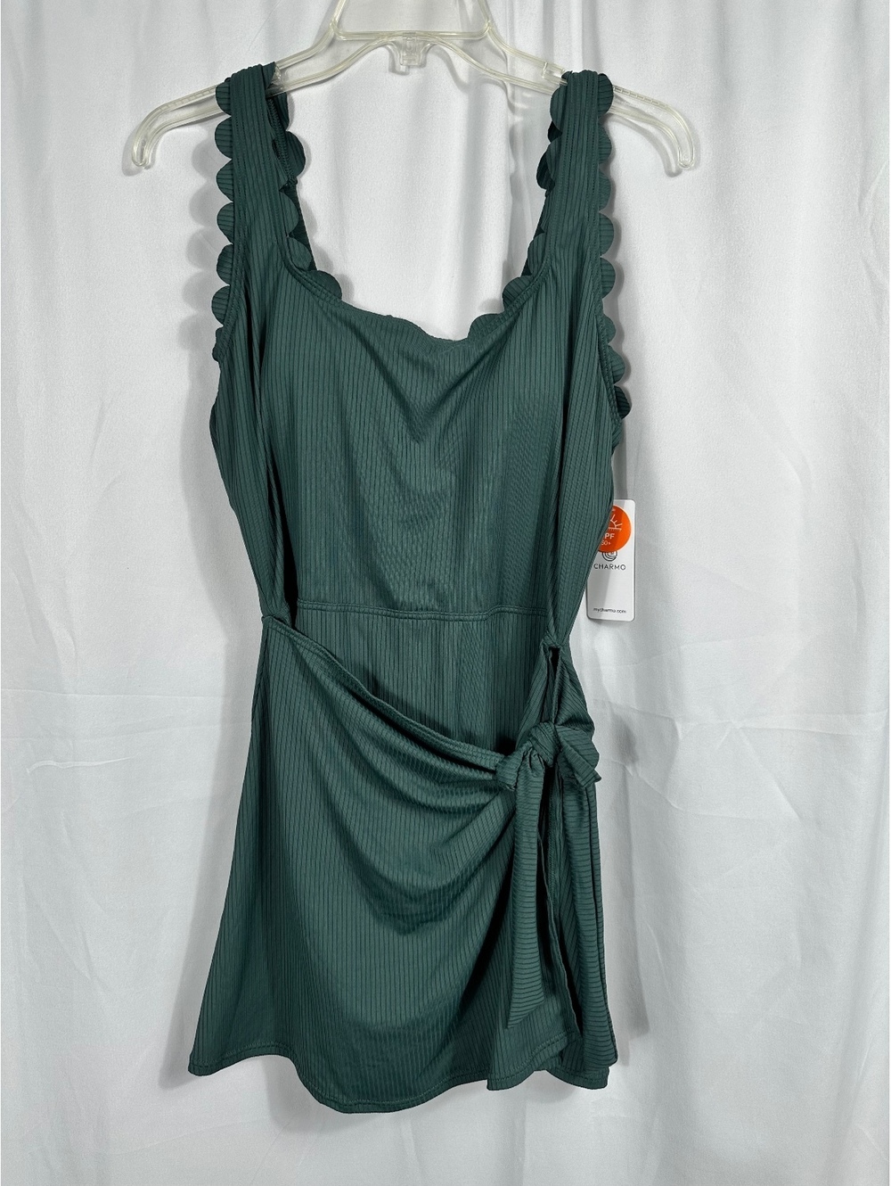 Charmo Women's Green Ribbed Swimdress One Piece Swimsuit Size Large